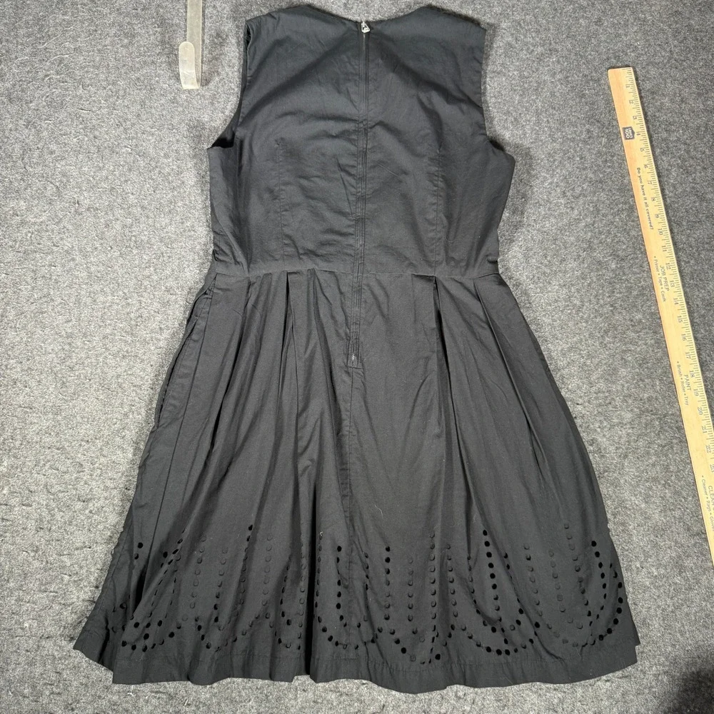 Gap Womens Black Eyelet Scalloped Hem Fit Flare Dress Pockets 227521‎ Size 12